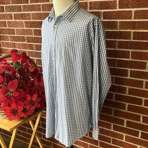-Michael Kors Blue Gingham Button Down L/S EUC Men's Big & Tall 18.5 36/37